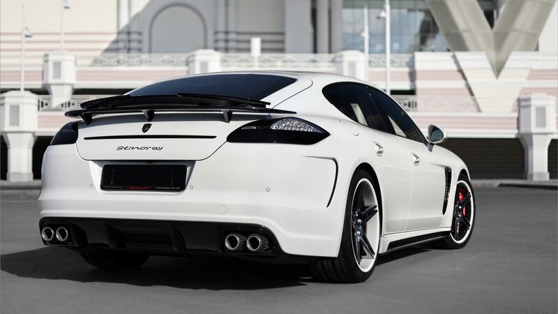 white sports car rear view