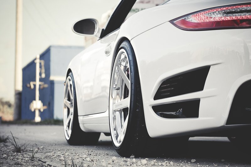 white sports car rear view