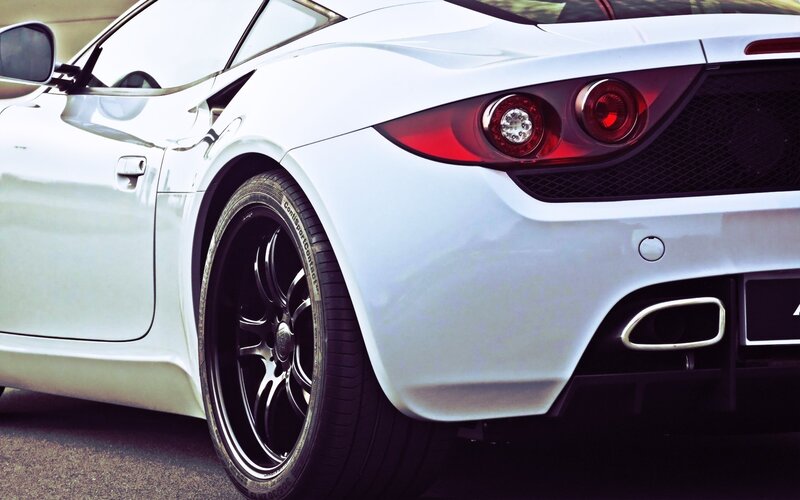 white sports car rear view