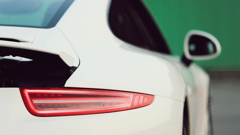white sports car rear view