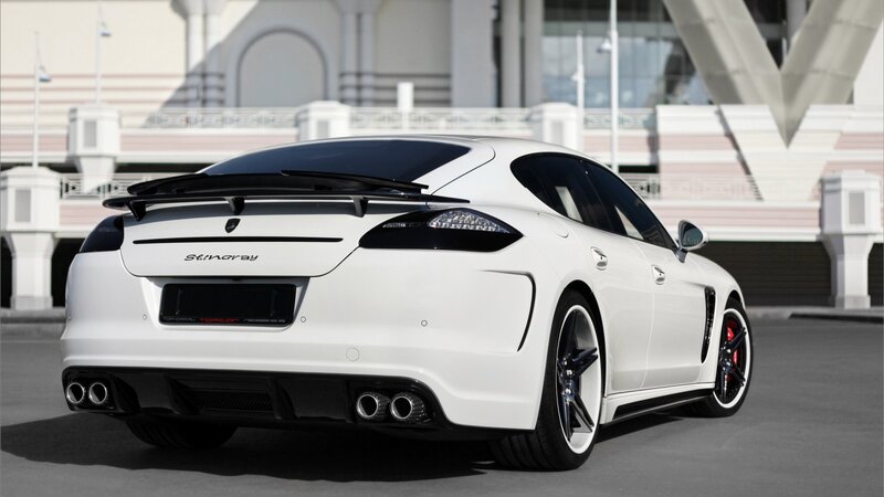 white sports car rear view