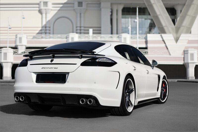 white sports car rear view