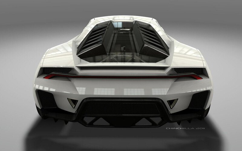 White Sports Car Rear View — Neutral, 3d Render, Carbon Fiber