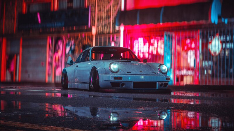 White Sports Car — Red, Dark