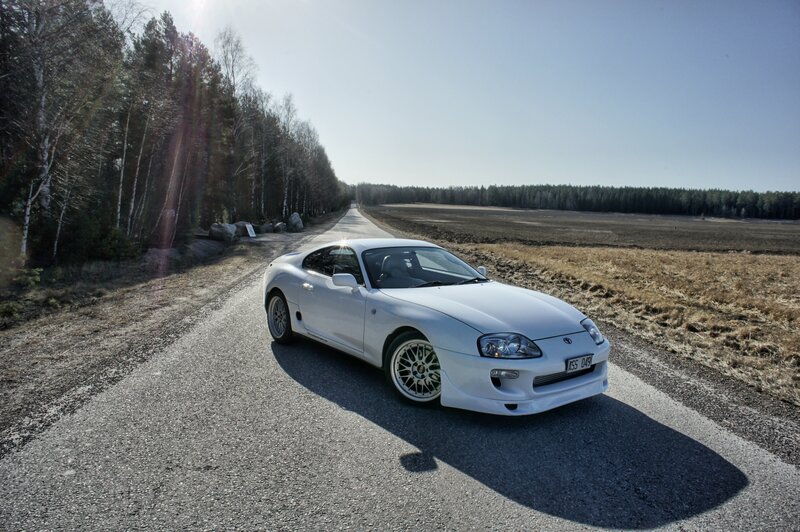 White Sports Car — Serene, Afternoon, Photograph, Road, Forest