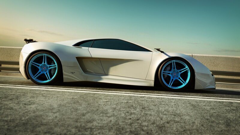 White Sports Car — Serene, Sunset, 3d Render, Road
