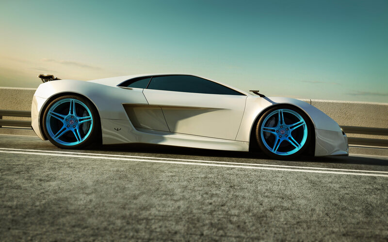 White Sports Car — Serene, Sunset, 3d Render