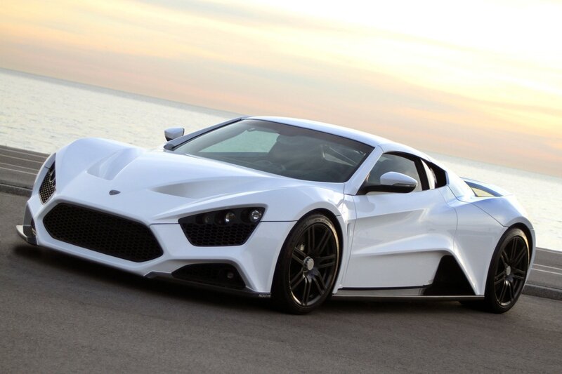 White Sports Car — Serene, Sunset, Photograph, Sea, Sky, Road