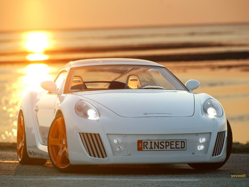 White Sports Car — Serene, Sunset, Photograph, Sun, Sea, Road
