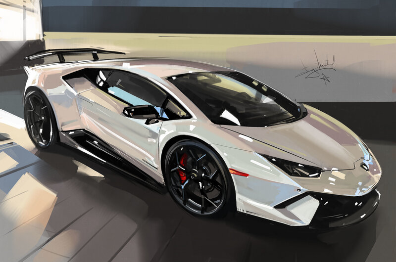 White Sports Car — Silver, Dramatic, Digital Art