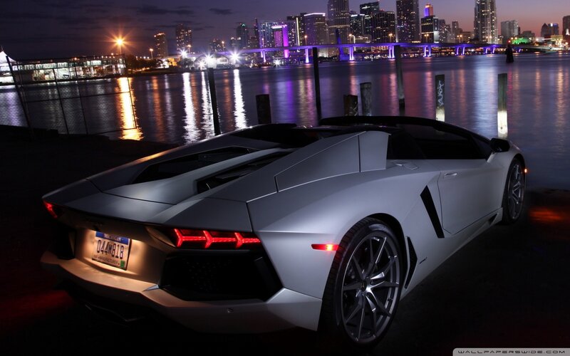 White Sports Car — Silver, Dramatic, Night, Photograph, City Skyline, Bridge