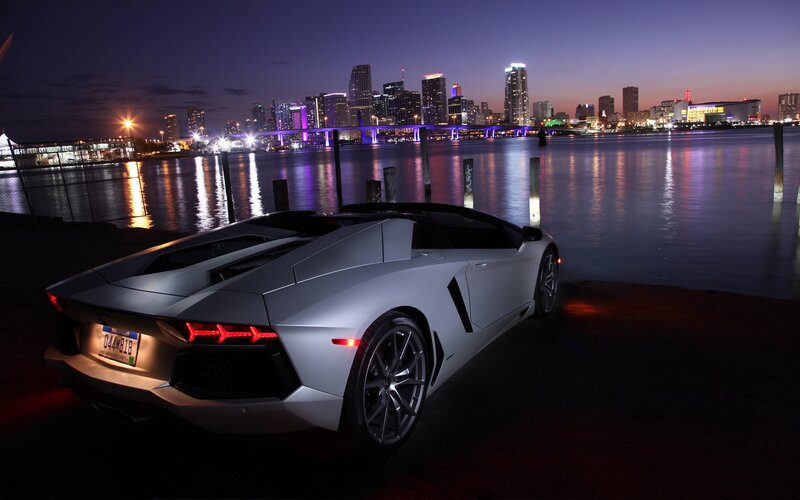 White Sports Car — Silver, Dramatic, Night, Photograph