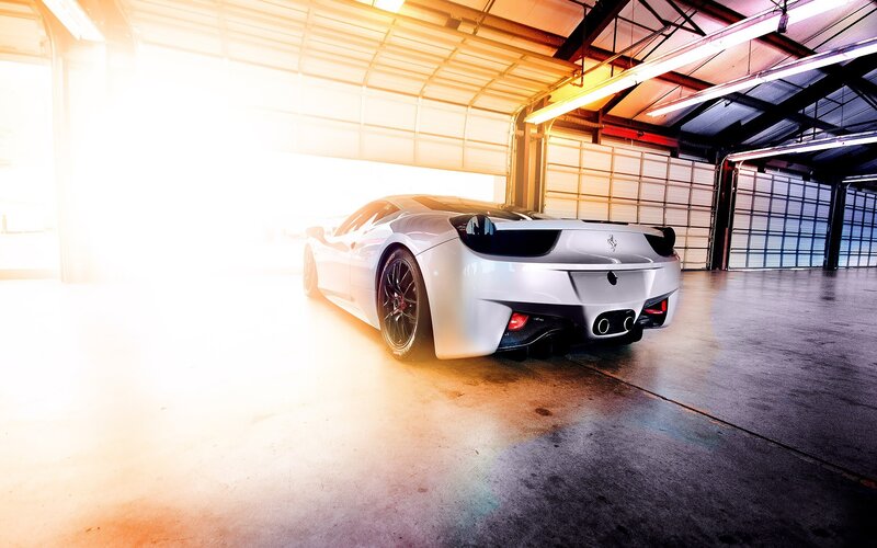 White Sports Car — Silver, Dramatic, Photograph, Garage, Light