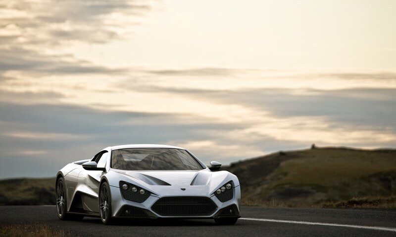 White Sports Car — Silver, Dramatic, Sunset, Photograph, Road, Hills, Sky, Gray