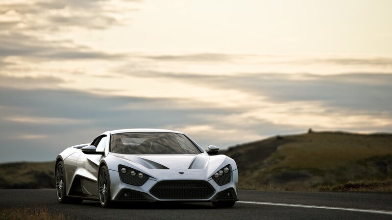 White Sports Car — Silver, Dramatic, Sunset, Photograph, Road