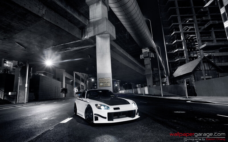 White sports car under overpass