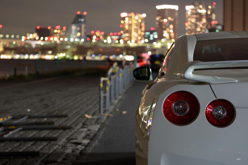 White Sports Car — Urban, Night