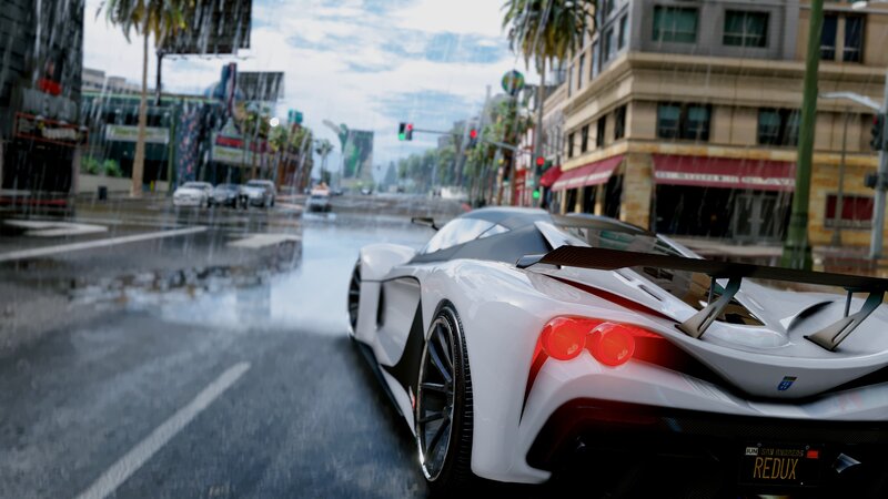 White Sports Car — Wet