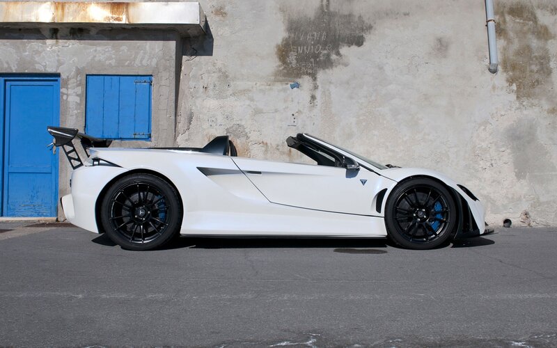 white sports car with blue accents
