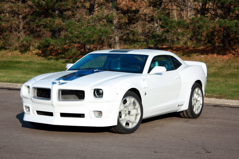 white sports car with blue stripes