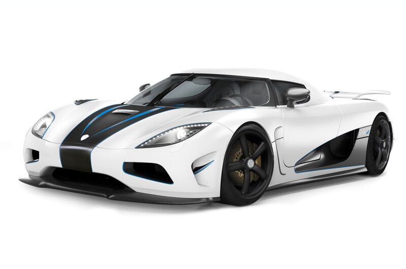 white sports car with blue stripes