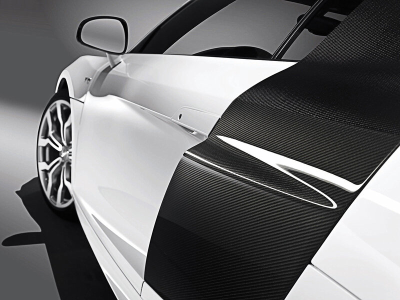 white sports car with carbon fiber