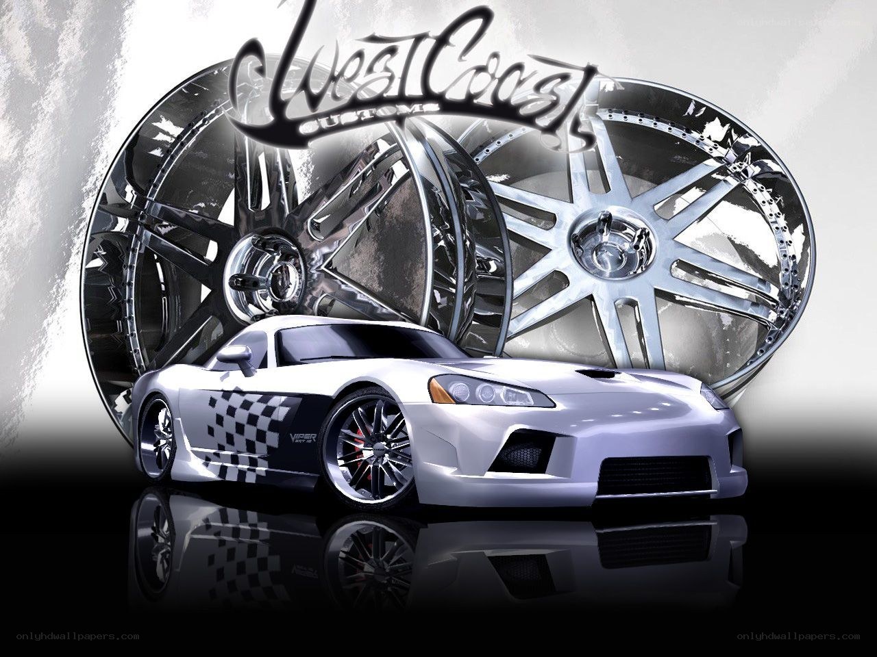 White sports car with custom wheels