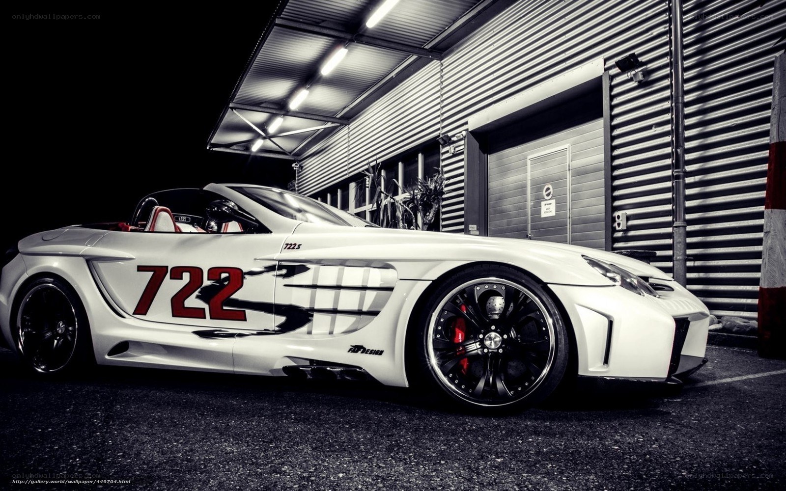 white sports car with number 722