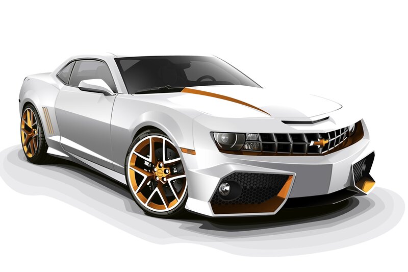 white sports car with orange accents