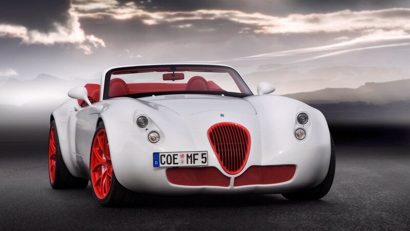 White sports car with red accents