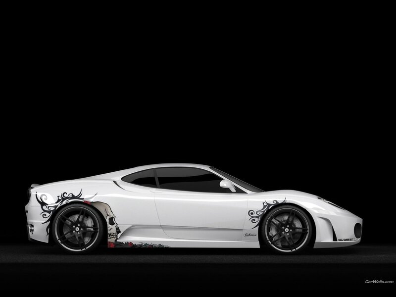 white sports car with skull design