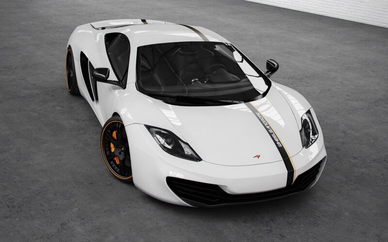 white sports car with stripes