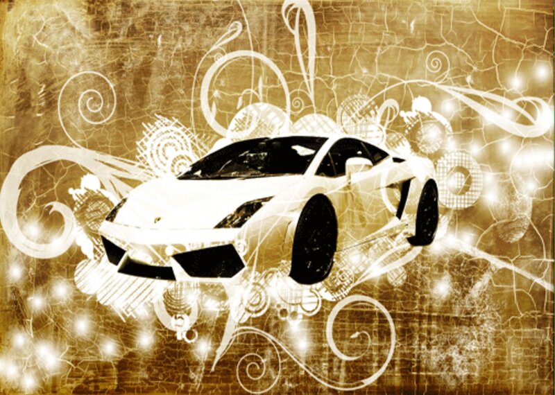 white sports car with swirls