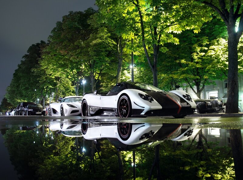 White Sports Cars at Night — Dramatic
