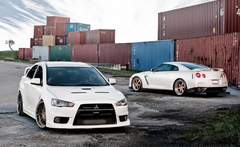 White Sports Cars — Dramatic, Afternoon, Photograph, Shipping Containers