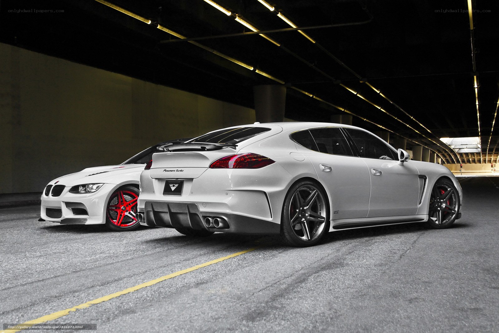 White sports cars in garage