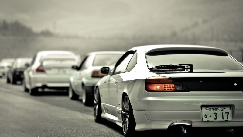 White Sports Cars in Line — Gray