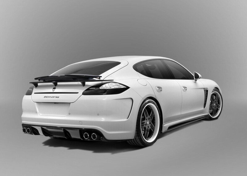 white sports sedan rear view