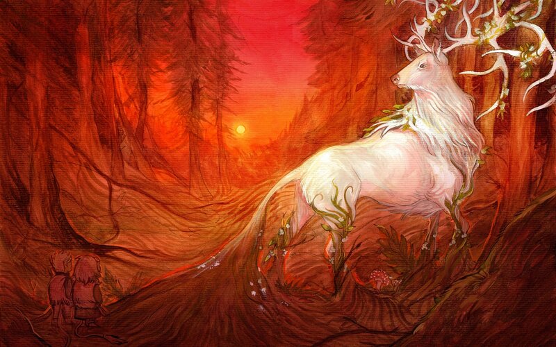 White Stag in Forest — Red