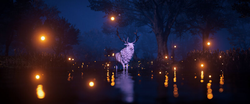 White Stag in Water
