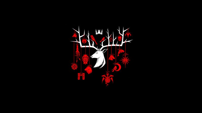 White Stag with Red Symbols — Black