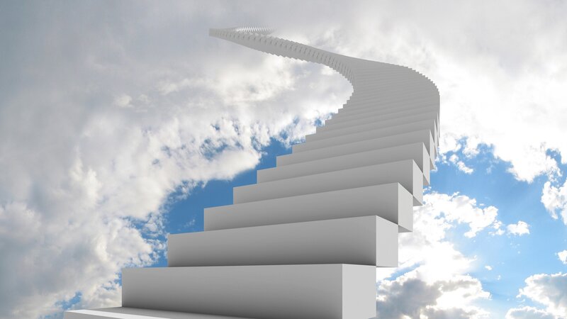 White Staircase in Sky — Serene, Afternoon, 3d Render