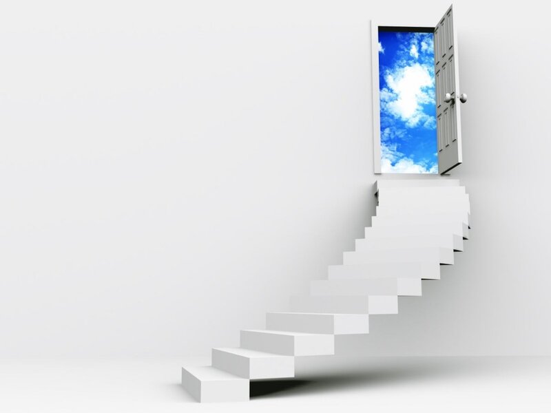 White Staircase to Door — Serene, 3d Render