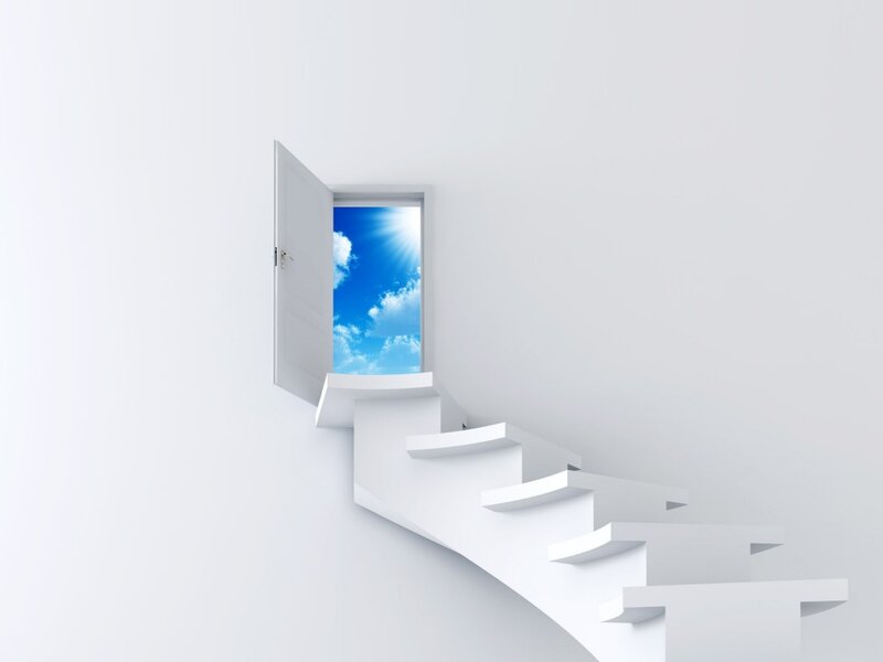 White Staircase to Door — Serene, Morning, 3d Render