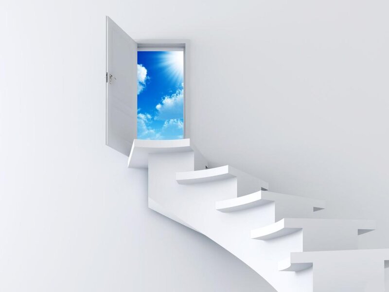 White Staircase to Door — Serene, Morning