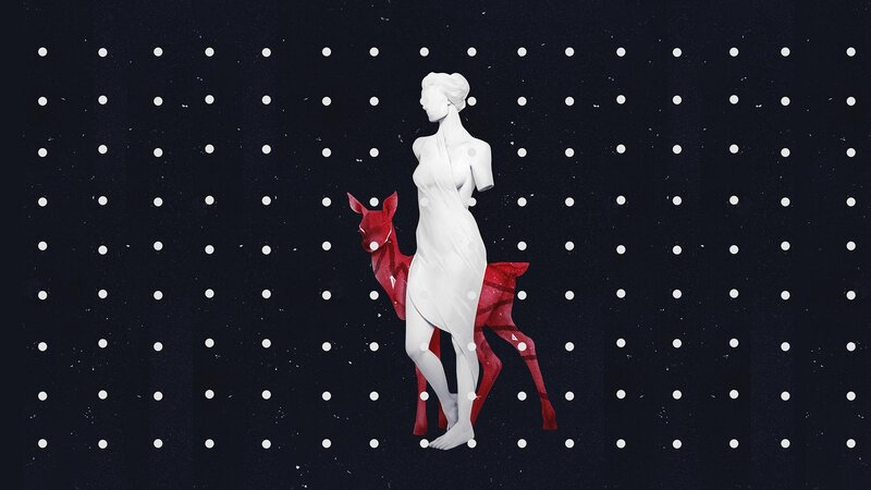 White Statue with Red Deer