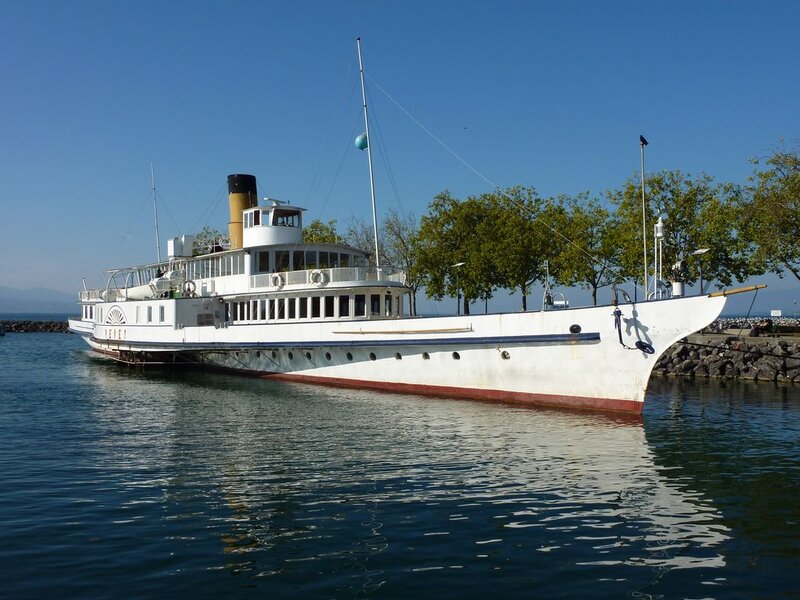 White Steamship in Harbor