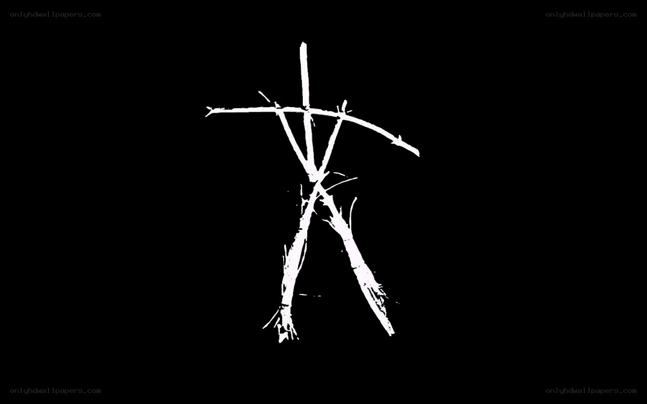 white stick figure on black background