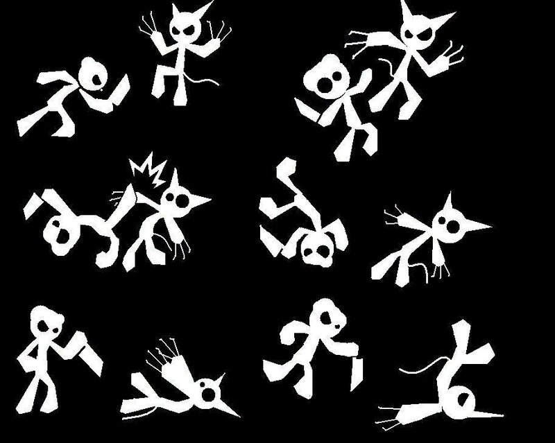 White Stick Figures on Black