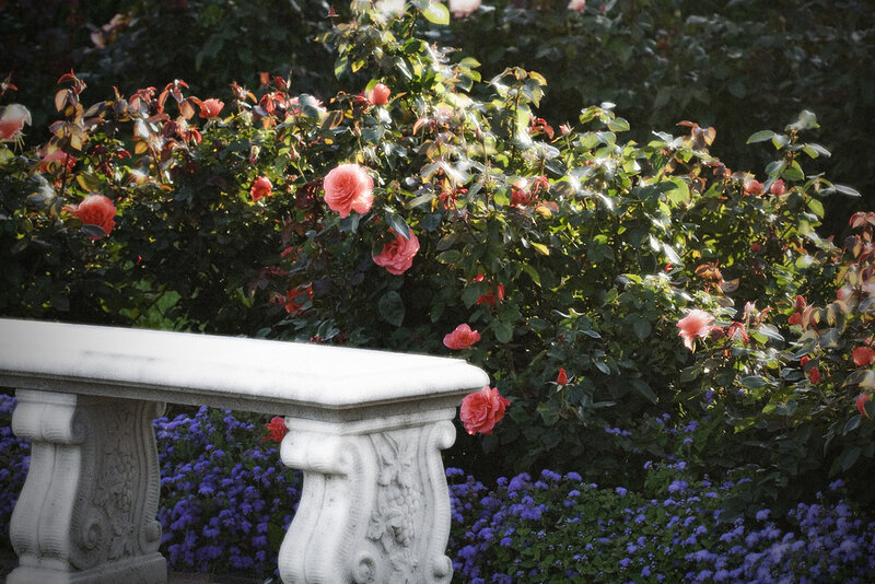 White Stone Bench in Garden